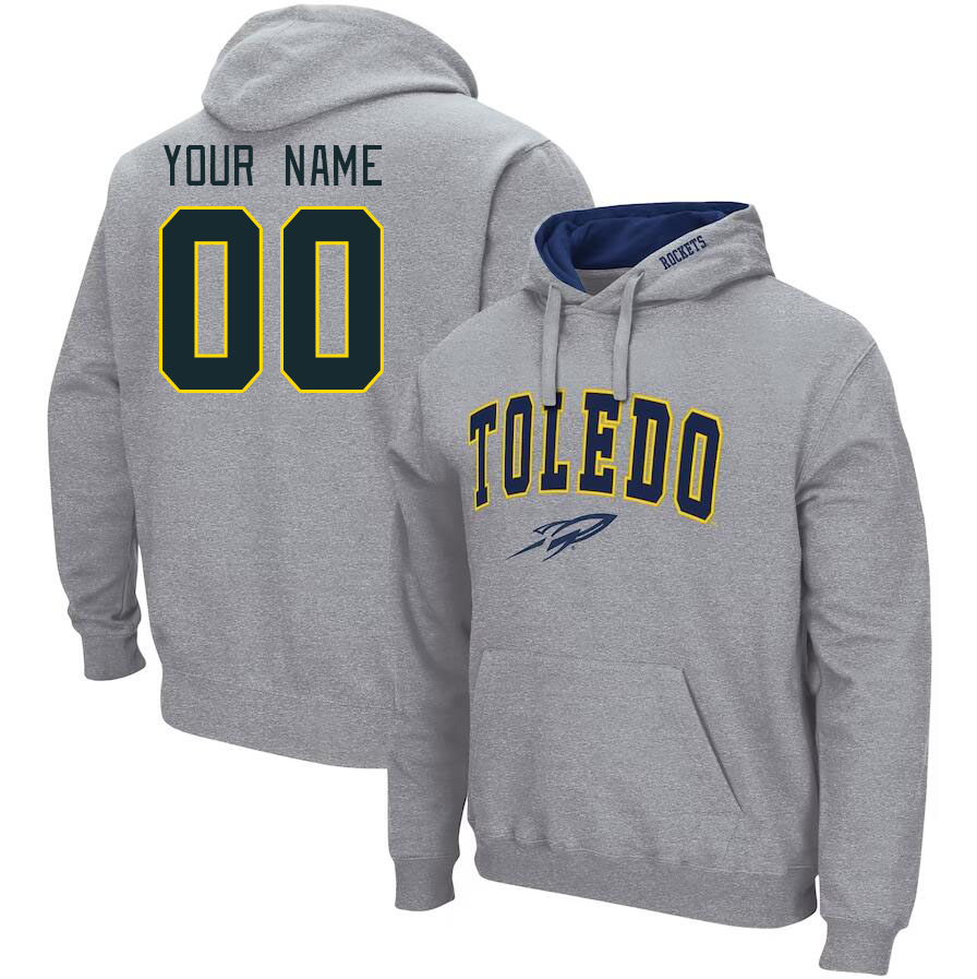 Custom Toledo Rockets Name And Number Hoodie-Grey